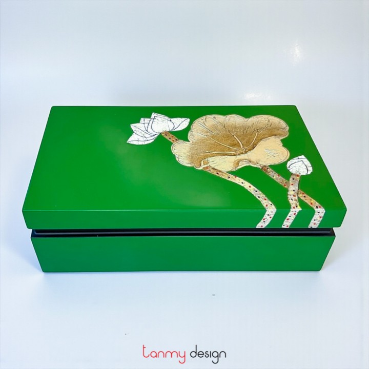 Hộp sơn mài chữ nhật vẽ hoa sen 14*24cm